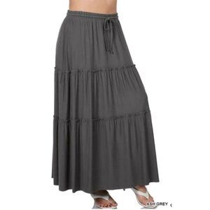 Zenana Maxi Skirt Womens Plus Size Tiered Raw Hem Plus Size 1X-2X - 3X